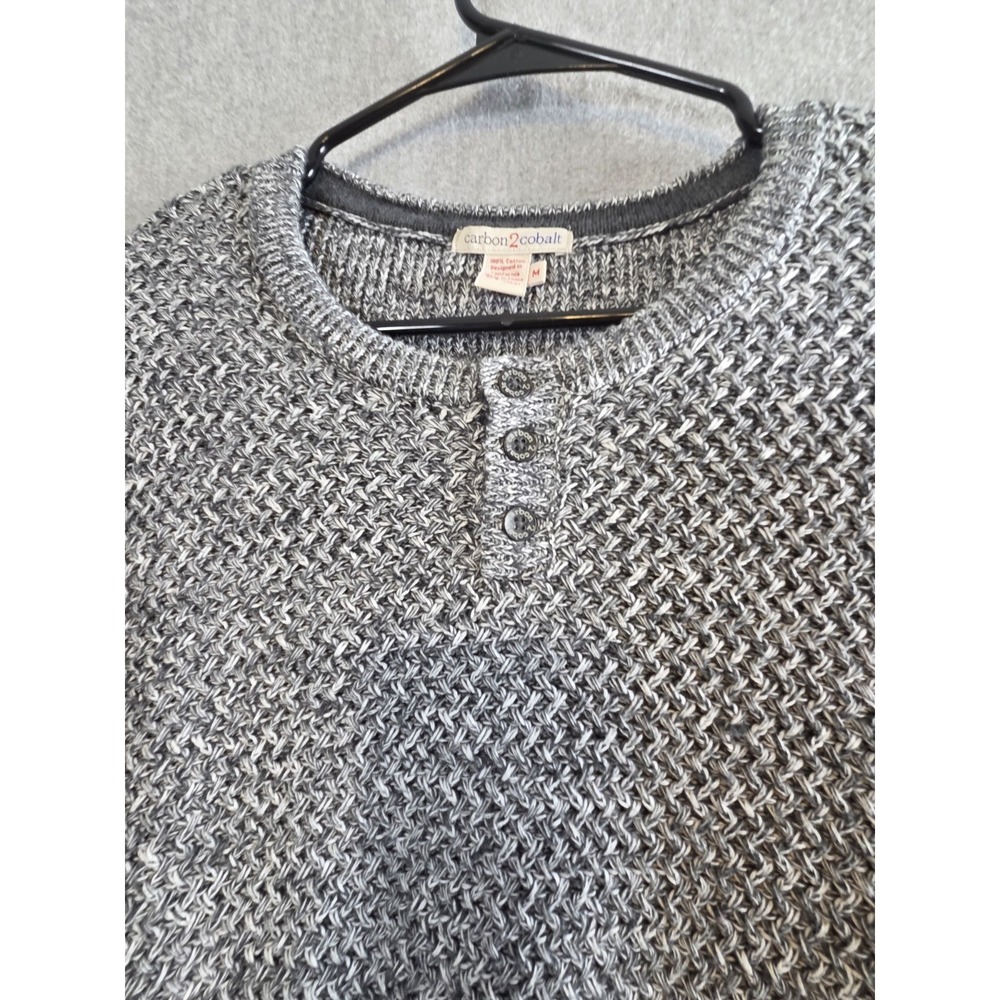 Carbon 2 Cobalt Chunky Knit Henley Sweater Mens M Gray Crew Neck Preppy